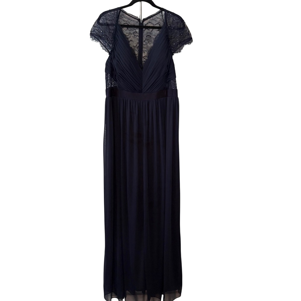 Adrianna Pappell Women's Navy Beaded Lace Back Formal Gown‎ in Size  18